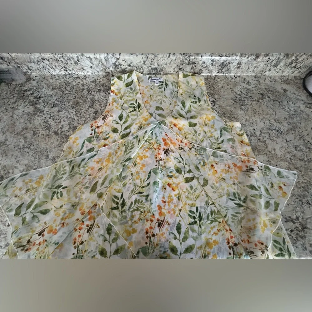 Serengeti Tiered Botanical Blouse Top Flyaway Front Asymmetric Layers Size M - Picture 9 of 11